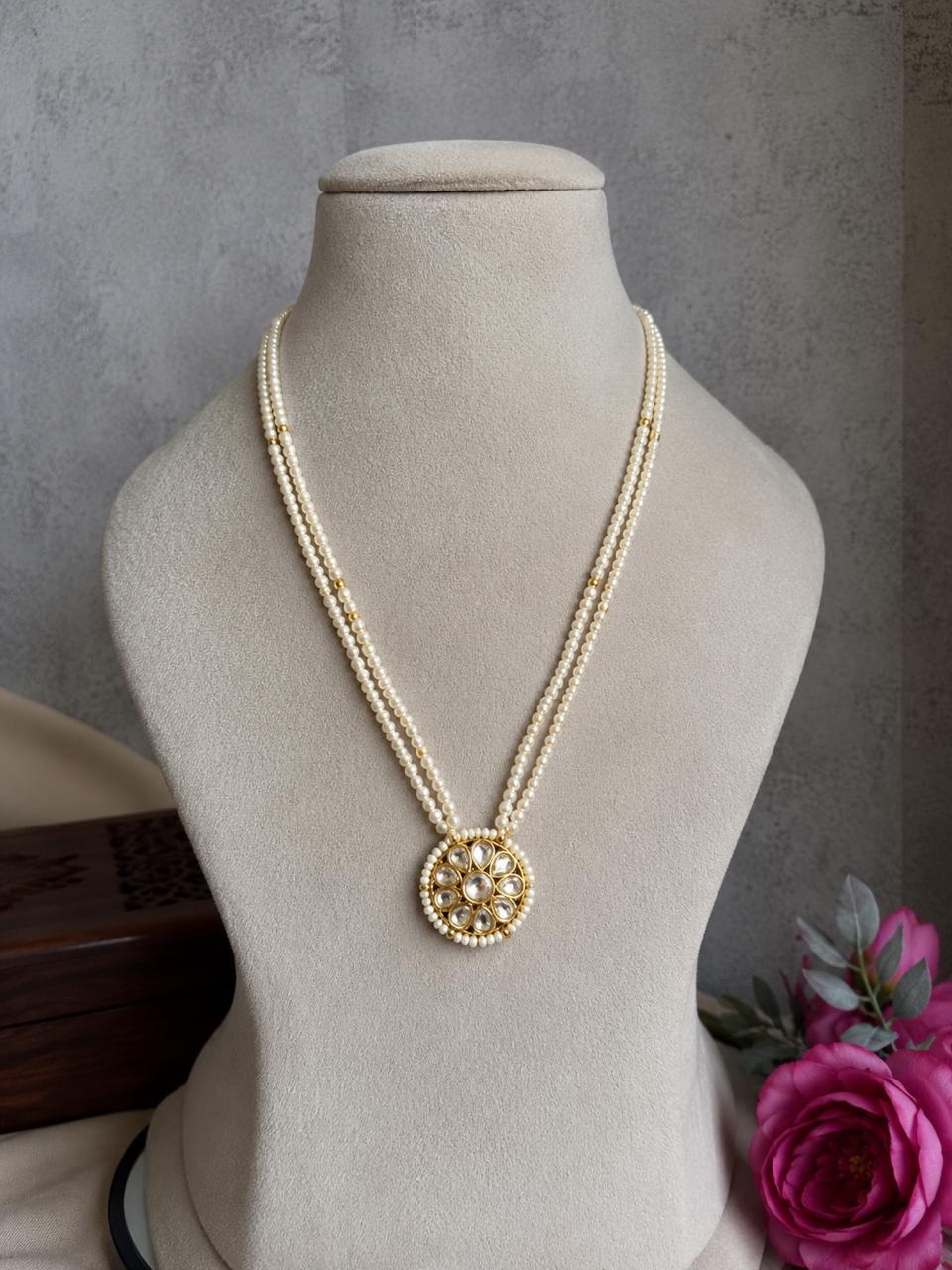 Pachi Kundan Pendant Pearl Mala Necklace