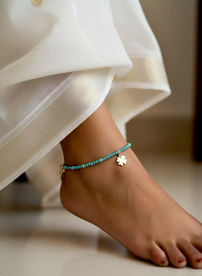 Silver Motif Beaded 92.5 Silver Anklet