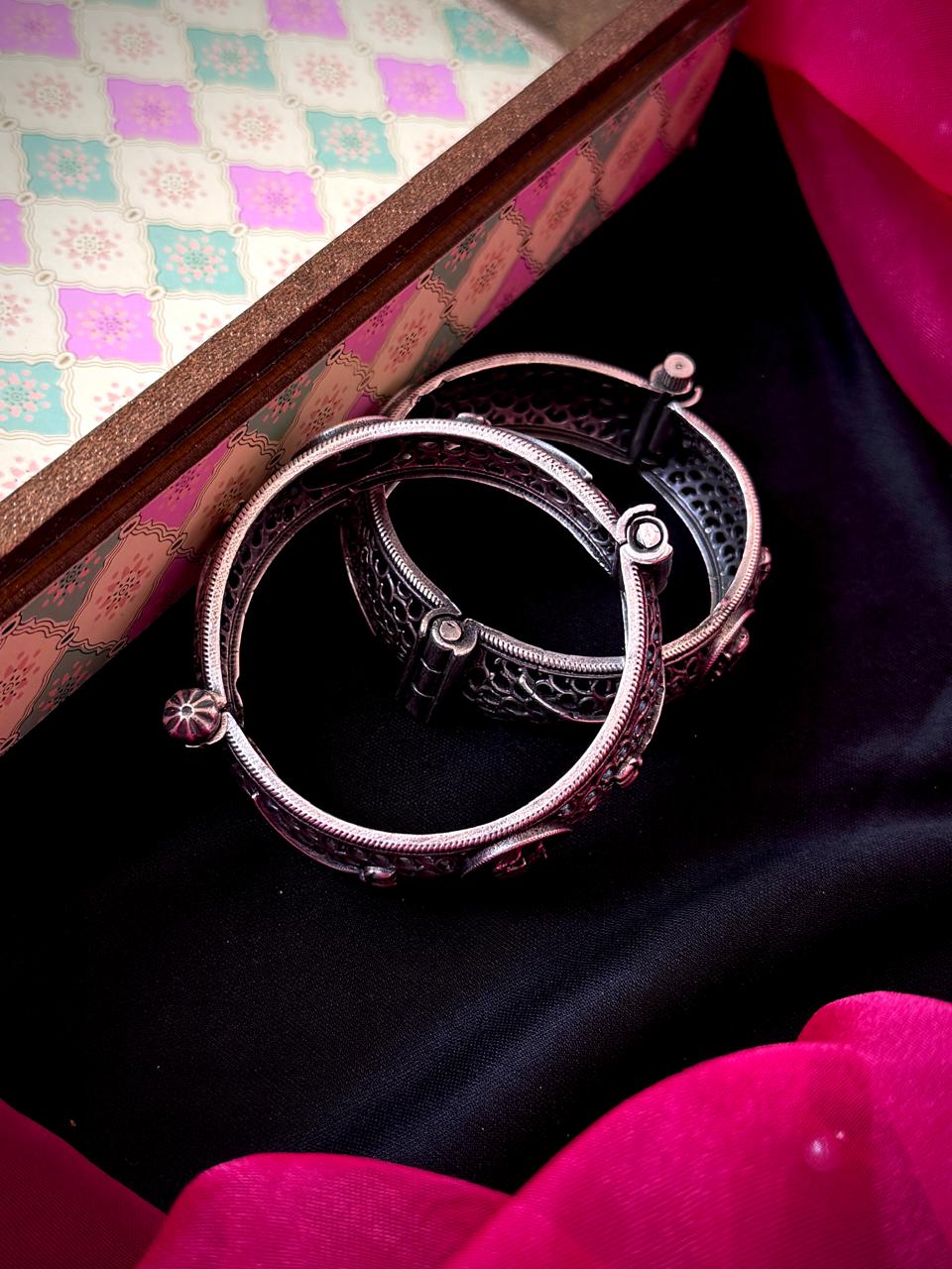 Oxidized Silver Replica Bangle Kada set (Pair of 2)