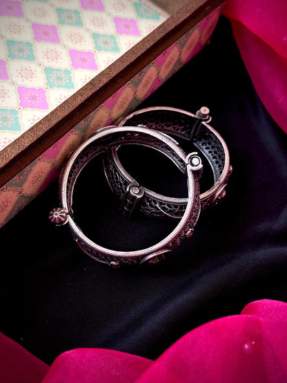 Oxidized Silver Replica Bangle Kada set (Pair of 2)