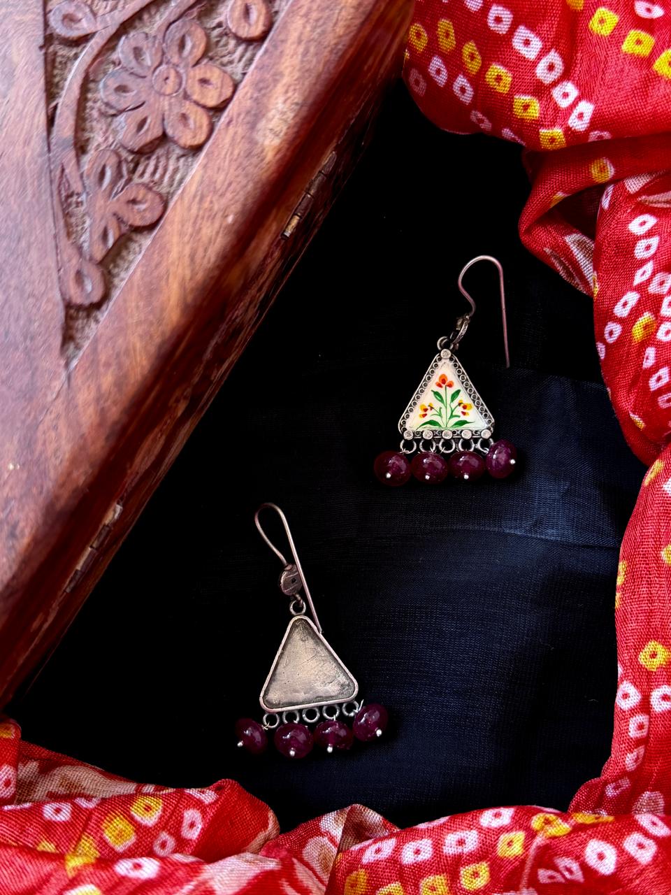 Hand Painted Top with Stones Earring