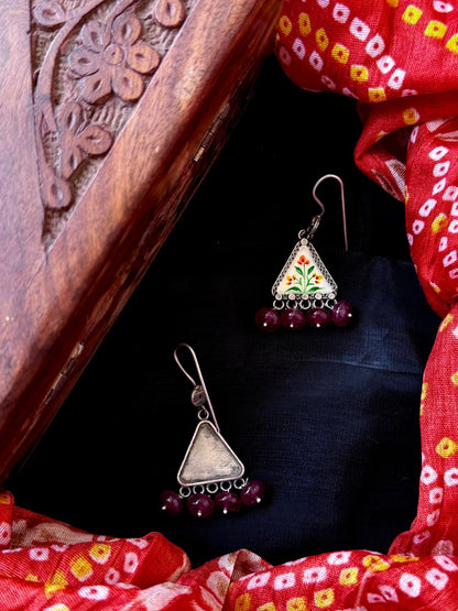 Hand Painted Top with Stones Earring
