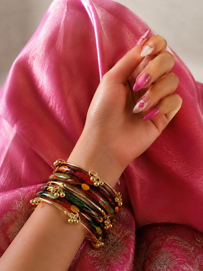 Glass Bangles with Metal Bangles set