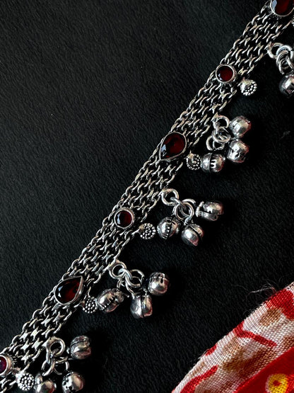 Monalisa Stone Silver Replica Ghunghroo Anklet