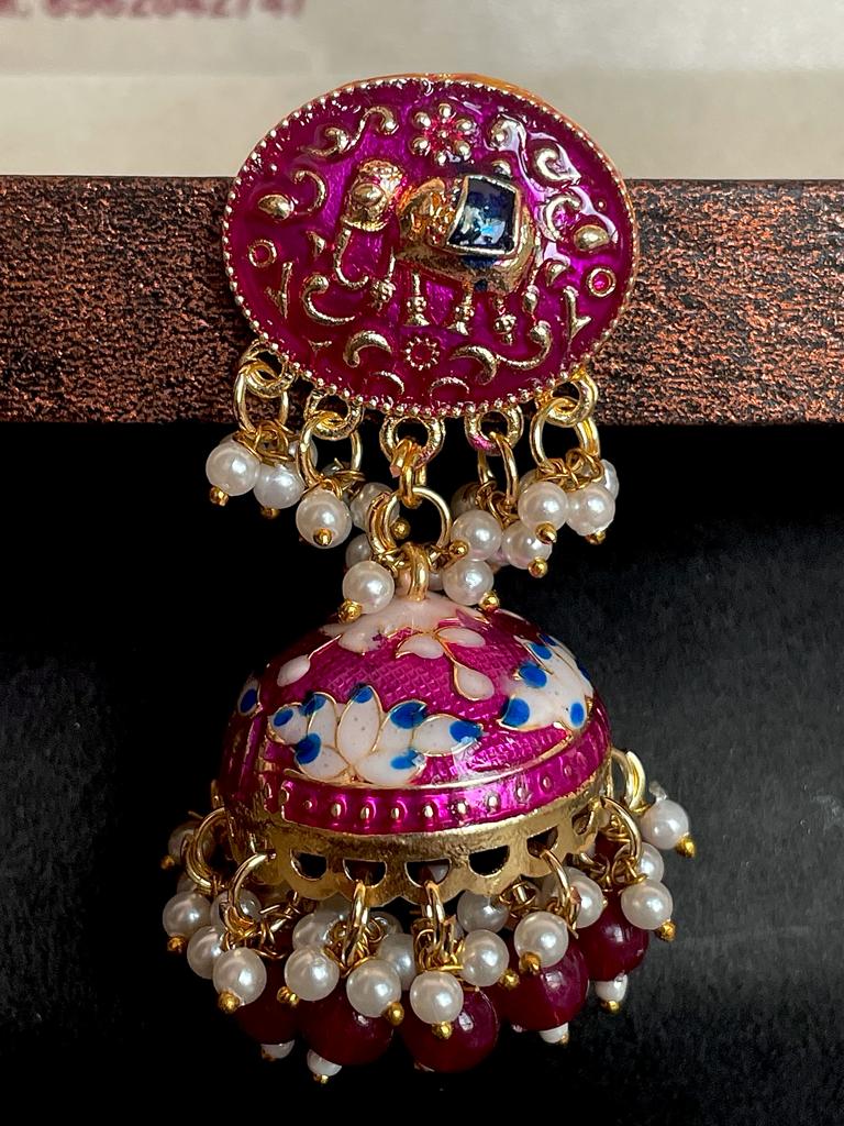 Elephant Top Meenakari Jhumka Earring