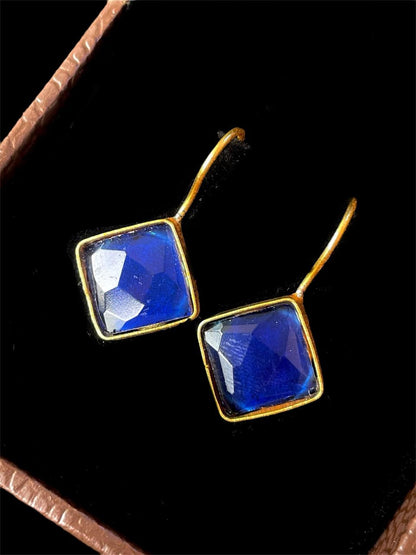 Cut Stone Square Golden Stud Earring