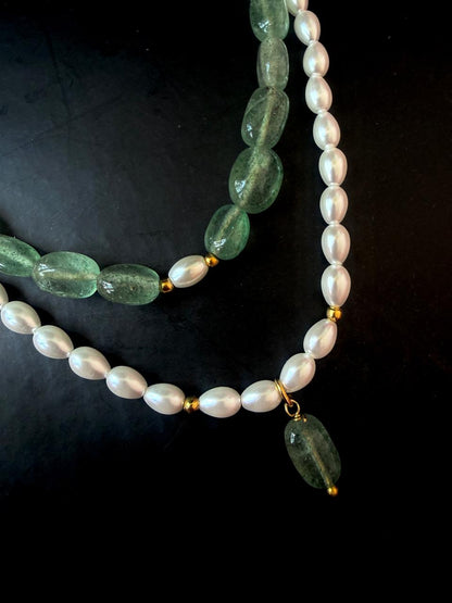 Strawberry Beads and Shell Pearl Double Layered Mala