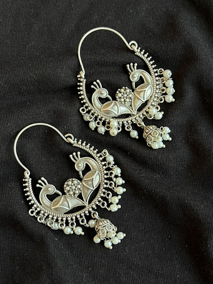 Peacock shape Hoop Oxidized Beaded Earring
