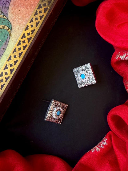 Silver Replica Geometrical Square Stud Earring