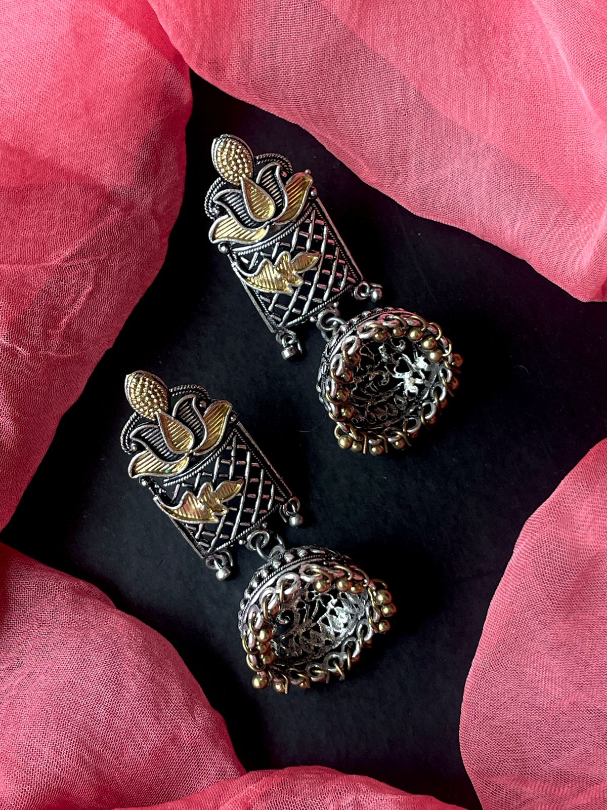 Dual Tone Ethnic Oxidized Earring