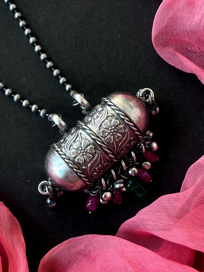 Oxidized Ethnic Pendant Chain Necklace