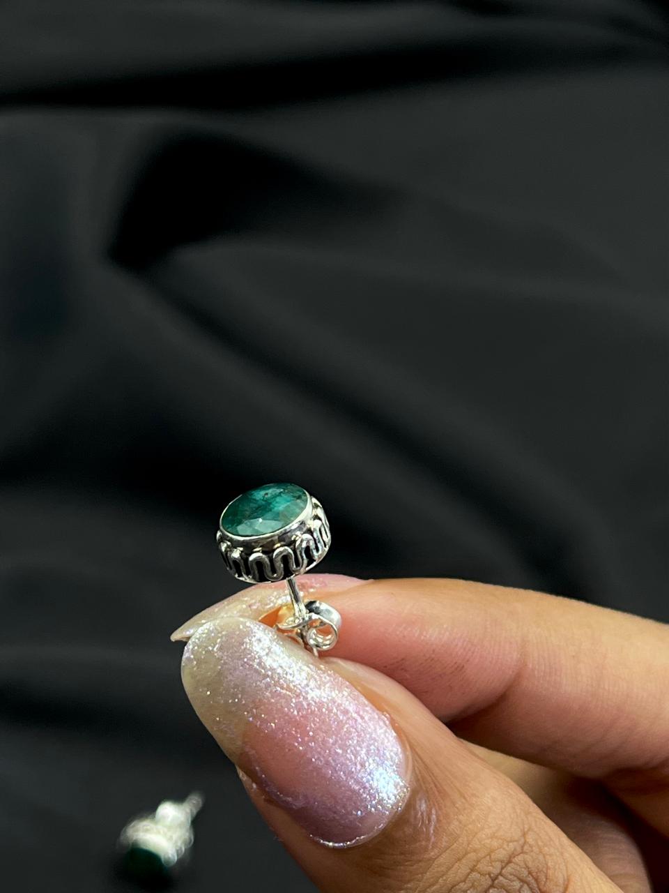 Semi Precious Stone 92.5 Silver Round Stud Earring