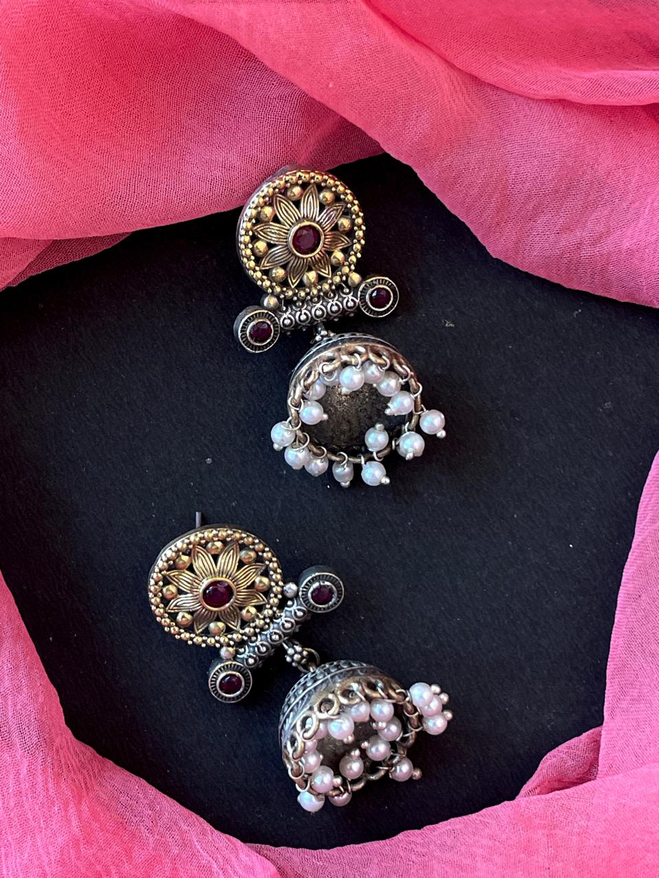 Dual Tone Ethnic Partywear Necklace with Earring set