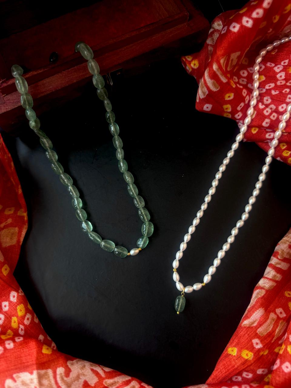 Strawberry Beads and Shell Pearl Double Layered Mala