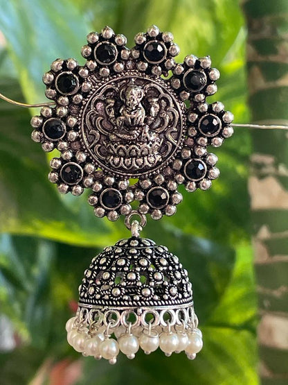 Oxidized Dome Jhumka with Goddes Lakshmi top