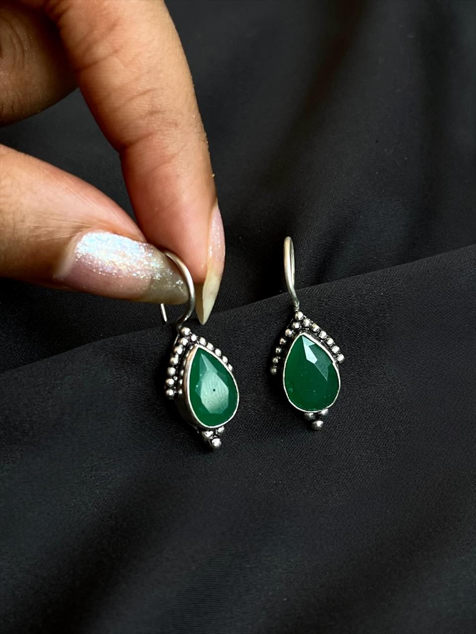 Green Stone 92.5 Silver Stud Earring