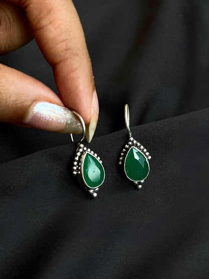 Green Stone 92.5 Silver Stud Earring