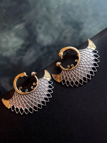 Dual Tone Peacock shape Stud Earring