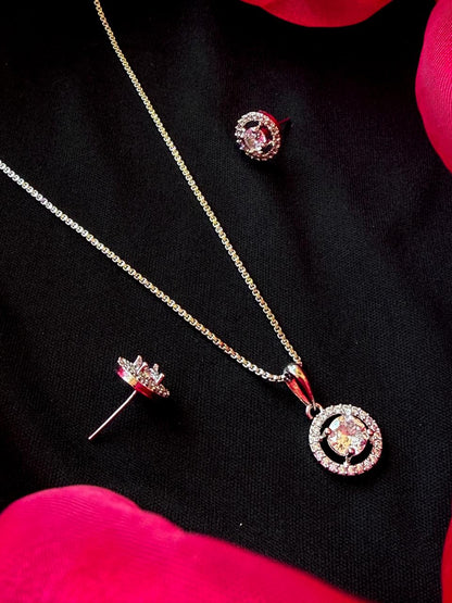 AD stone Pendant Chain Necklace with Earring set
