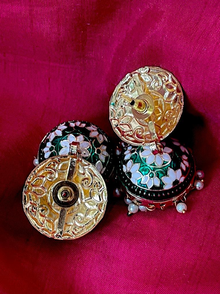 Meenakari Flower Print Top Jhumki Earring