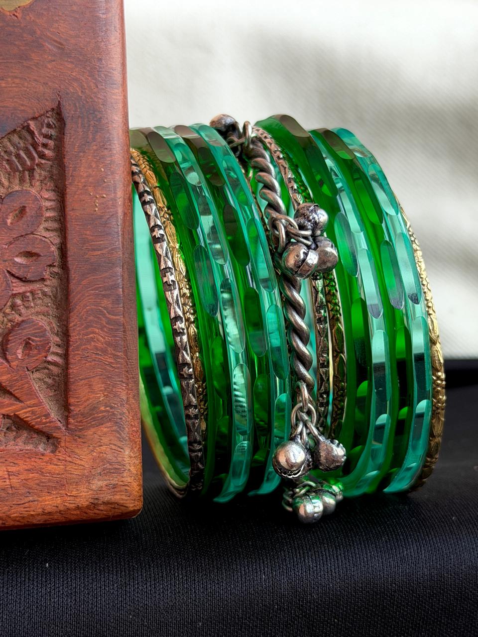 Acrylic Bangles with Metal Bangles set