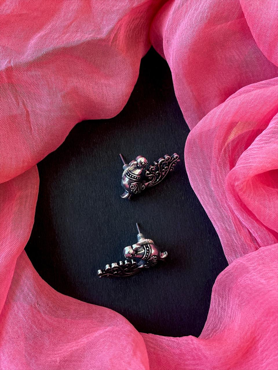 Oxidized Pendant Beaded Mala Necklace with Earring Set