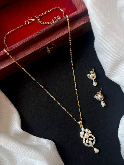 AD stone with Pearl Pendant Necklave with Earring set