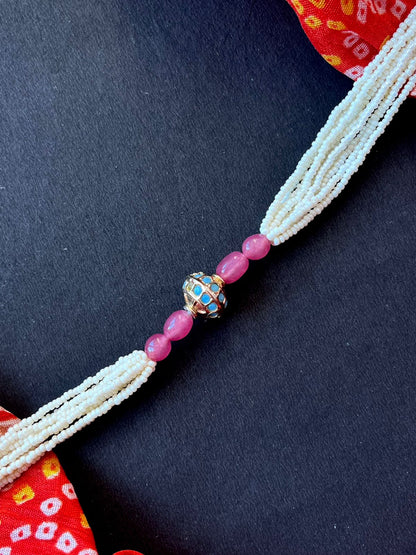 Stone Beads with Meenakari Ball Pendant Necklace