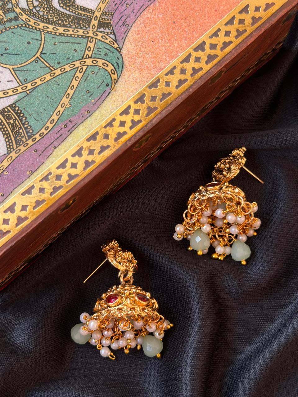 Matt Finish Golden Temple Necklace with Earring set