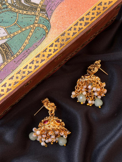 Matt Finish Golden Temple Necklace with Earring set