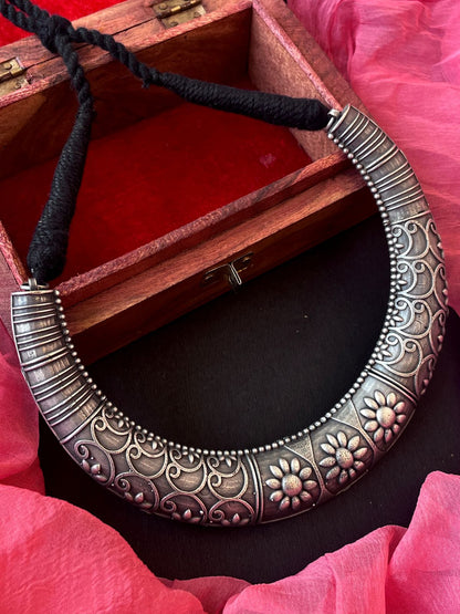 Oxidized Black Polish Choker with Earring set