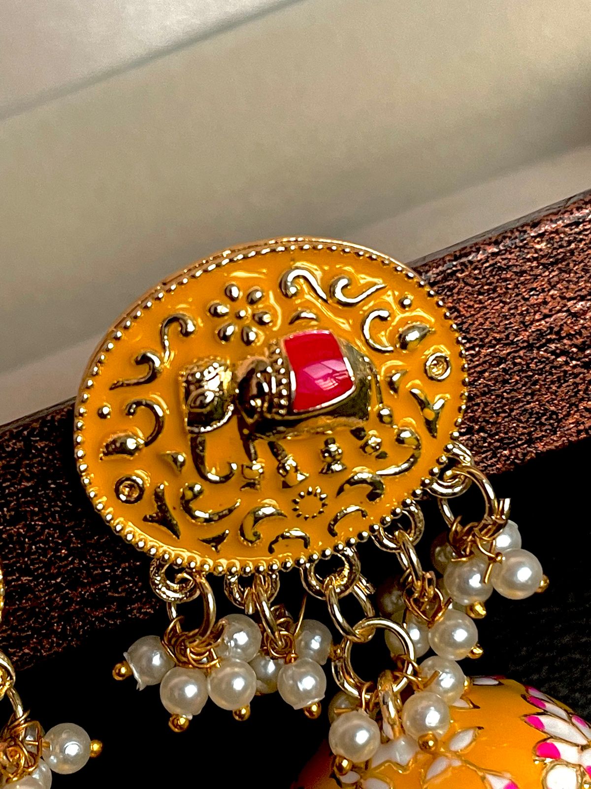 Elephant Top Meenakari Jhumka Earring