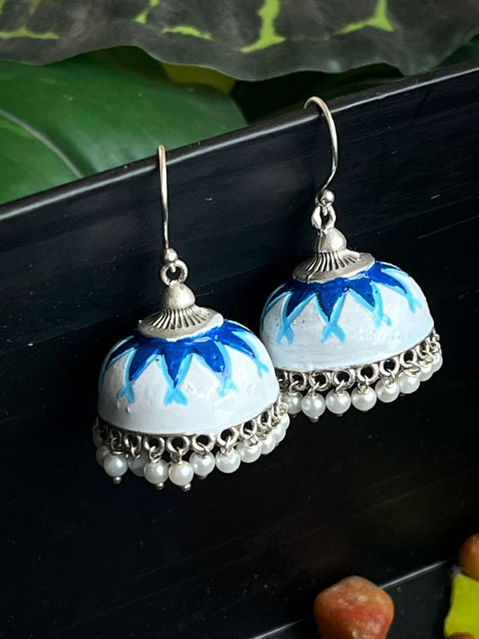 Hand Painted Silver Replica Jhumka Earring
