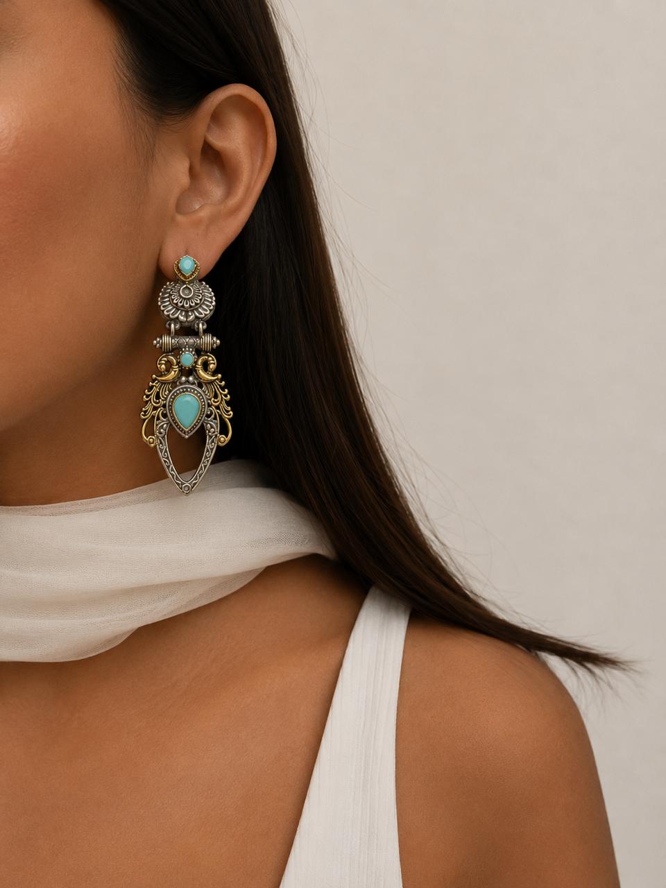 Dual Tone Silver Replica Earring