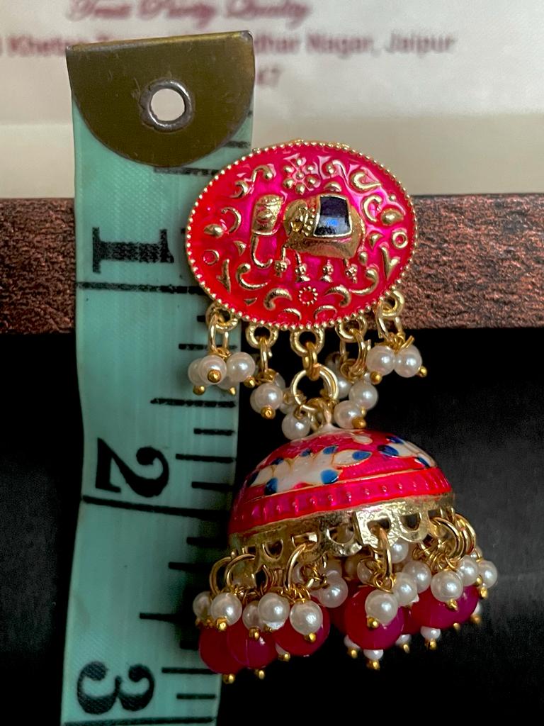 Elephant Top Meenakari Jhumka Earring