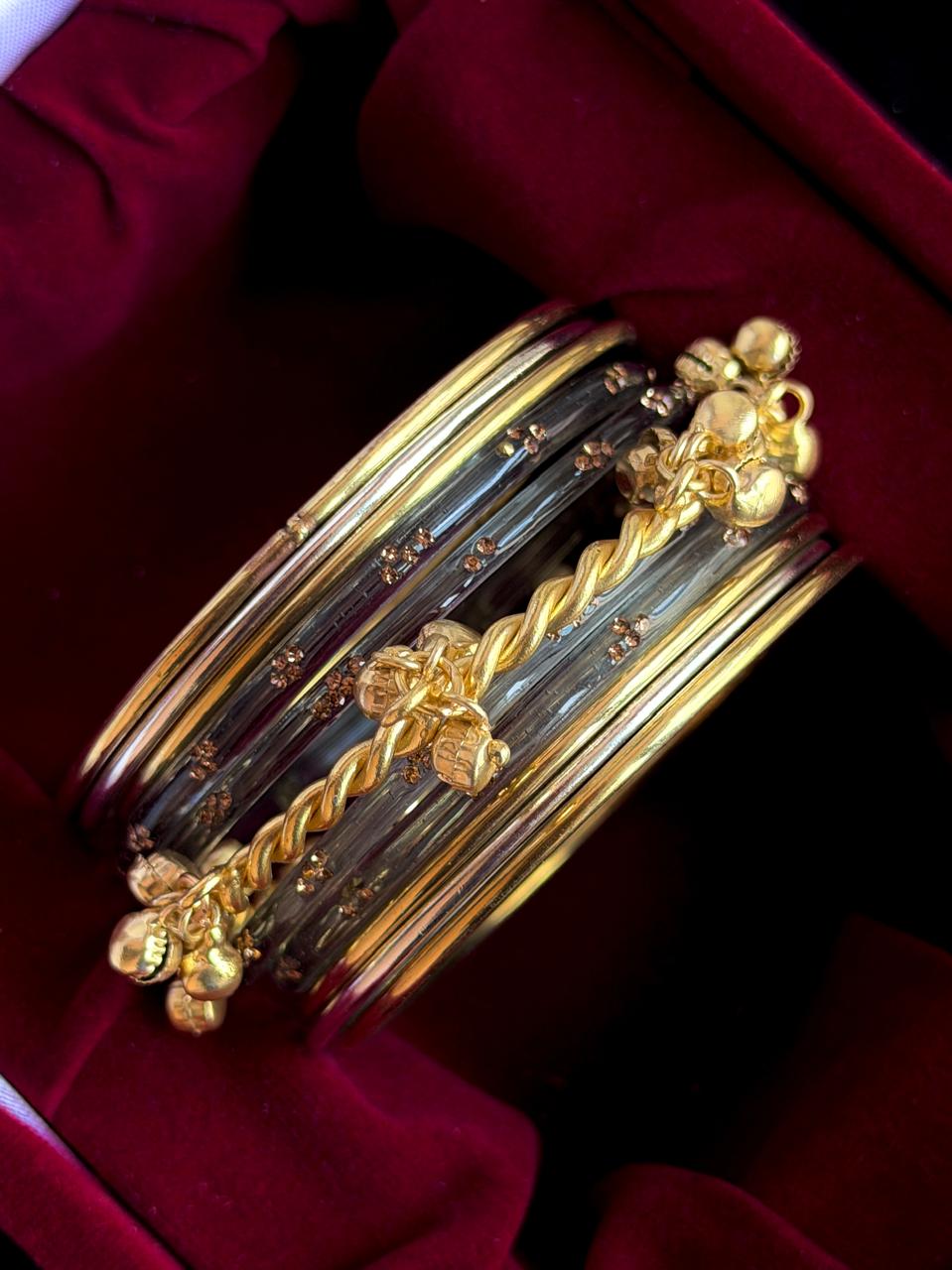 Glass Bangles with Metal Bangles set
