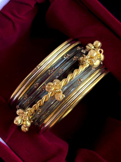 Glass Bangles with Metal Bangles set