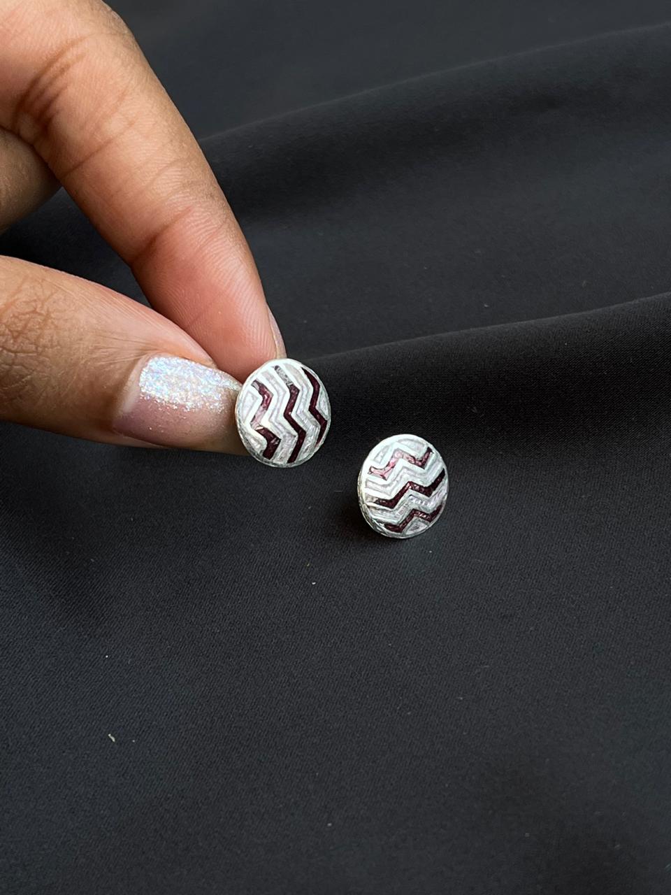 Meenakari Geometrical 92.5 Silver Stud Earring