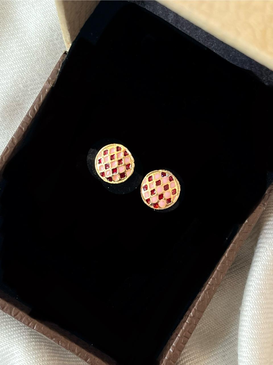 Gold-Plated Meenakari Checkered Small Stud Earring