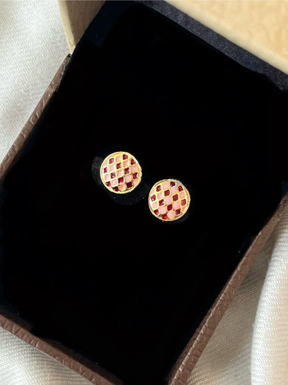 Gold-Plated Meenakari Checkered Small Stud Earring