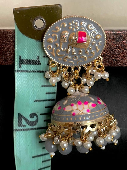 Elephant Top Meenakari Jhumka Earring