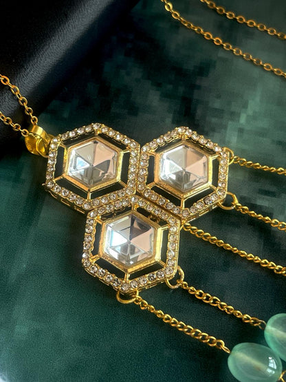 Kundan with Zade Stone Pendant Chain Necklace