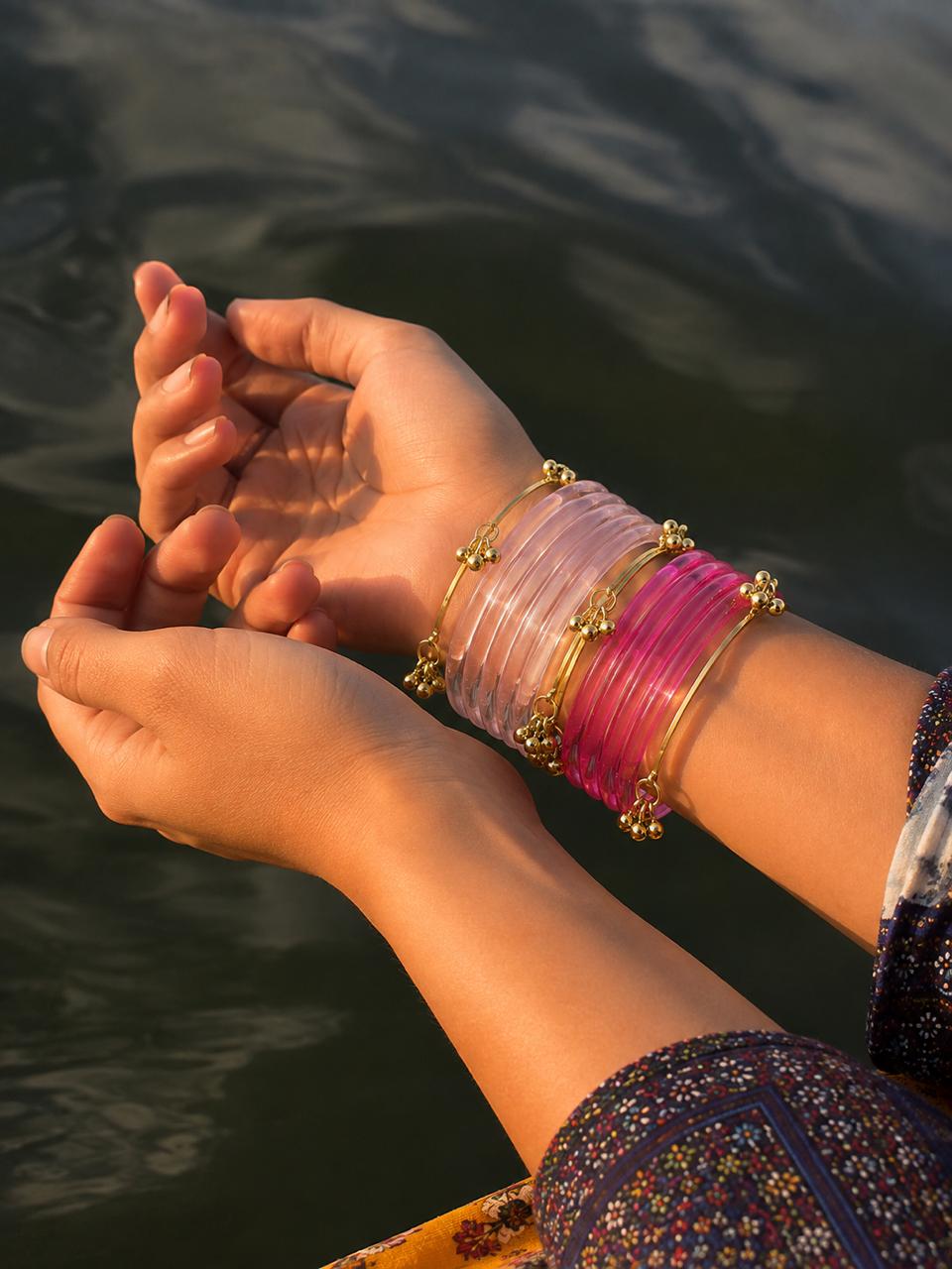 Acrylic Bangles with Metal Bangles set