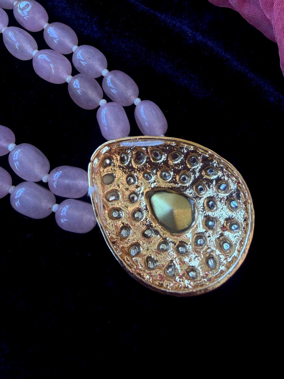 Kundan Meenakari Pendant Stone Beaded Double Layered Mala Necklace