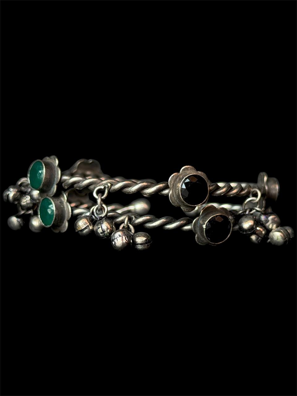 Oxidized Twisted Stone Bangles with Ghunghroo