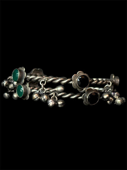 Oxidized Twisted Stone Bangles with Ghunghroo