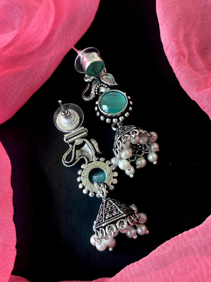 Monalisa Stone Oxidized Elephant shape Earring