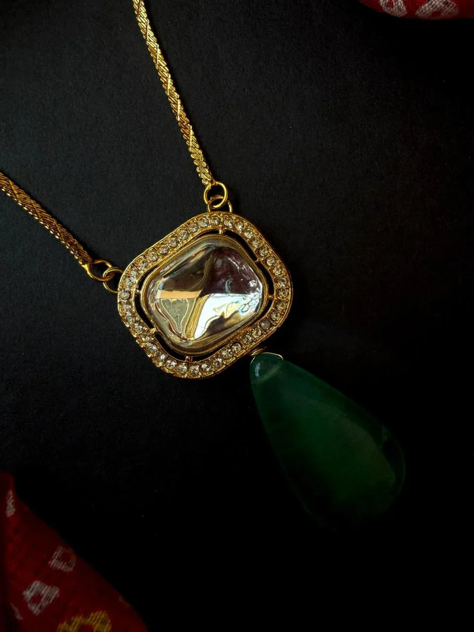 Kundan with Natural Stone PendantChain Necklace