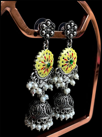 Hand Painted Oxidized Jhumka Earring