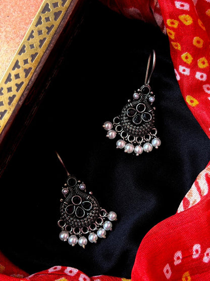 Monalisa Stone Black Polish Oxidized Earring